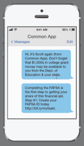 Figure 1: FAFSA Text Reminder from the Common App