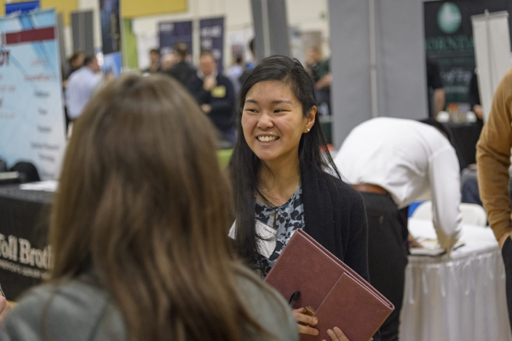 Cooke Scholar Emily Zaretzky at a career fair. (Purdue University Photo/Alex Kumar)