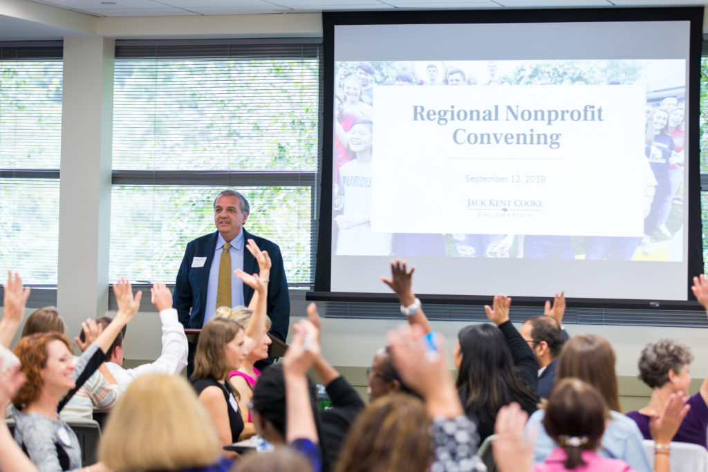 Executive Director Seppy Basili addresses local nonprofit leaders at the Foundation's 2018 Regional Nonprofit Convening.