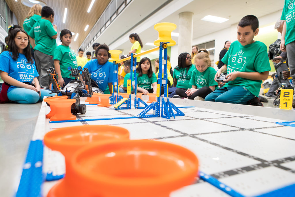 Students from Loudoun County Public Schools participate in a robotics competition as part of a rigorous STEM enrichment program for high ability students with financial need.