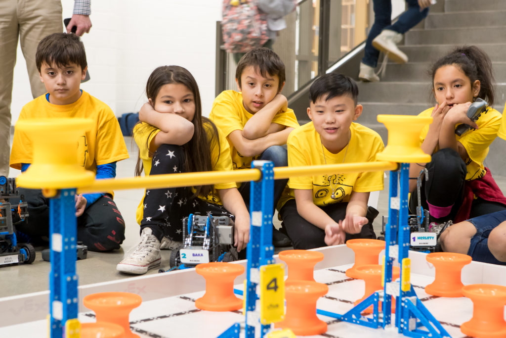 Students participate in a robotics competition as part of the EDGE program at Loudoun County Public Schools, which receives support from the Foundation.